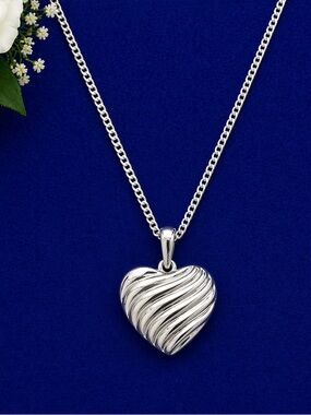 Sterling Silver Heart Pendant Necklace - Silver Heart Chain